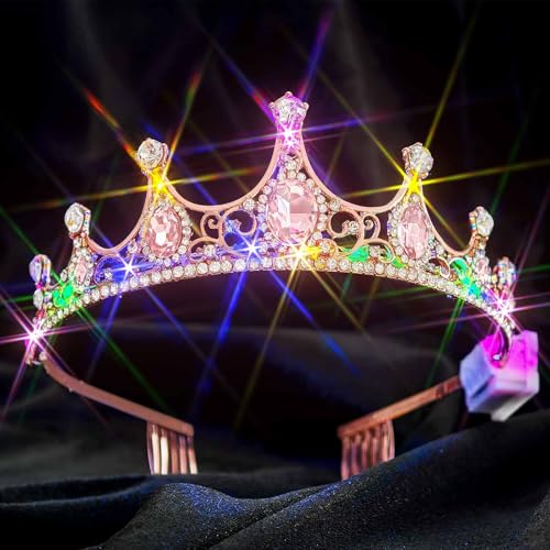 Lorealri Light Up Rhinestone Birthday Tiaras, Crystal Pageant Princess Crowns, Homecoming Headwear Accessories for Women