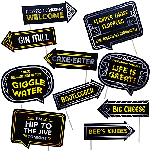 Roaring 20s Great Gatsby Decoration Kit - Includes Photography Backdrop & 10 Studio Selfie Photo Booth Props with Sticks -...