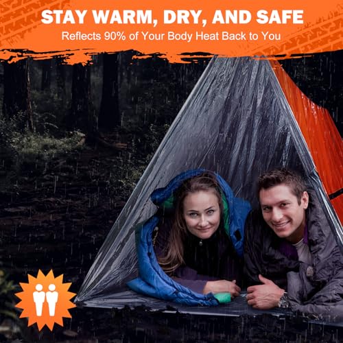 Emergency Survival Tent Life Shelter - 2 Person Mylar Emergency Shelter Tube Tent with Emergency Whistle & Paracord, All-W...