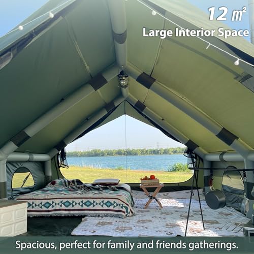 WaldZimmer Inflatable Camping Tent with Hand Pump Waterproof Outdoor Blow up Tent Oxford 4 Season Air Tent Cabin House wit...
