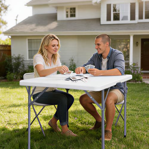 Lakhow 34" Square Folding Table with Resin Top, Plastic Folding Card Table with Collapsible Legs for Adults Indoor Outdoor...