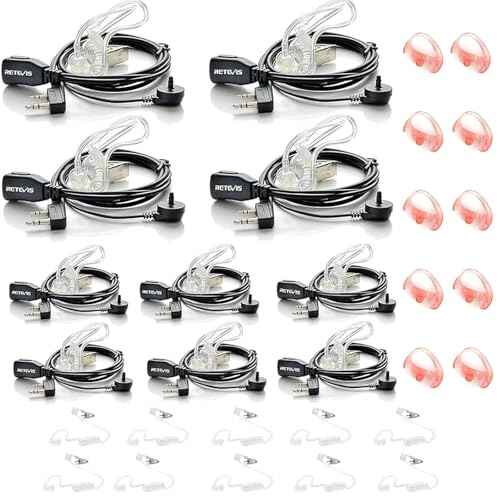 Retevis Radio Earpiece, Additional Acoustic Tube and Soft Silicone Earbuds(5 Pairs), for RT22 RT21 H777, Compatible with Baofeng Pxton Kenwood Two Way Radio, Walkie Talkie Earpiece with Mic(10 Pack)