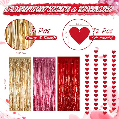 AceOrbit 105 Pcs Valentine Day Photo Booth Prop Kit Large Size Photo Kissing Booth Frame Hand Props Red Hearts Felt Hangin...