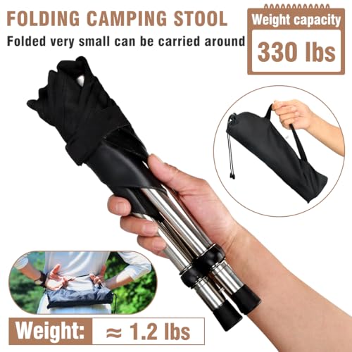 JVZI Ultra-Lightweight Camping Stoo - 260lbs Capacity | 13.8in Expanded Height | 1.2lbs Ultra-Light & Waterproof | 1-Pull ...