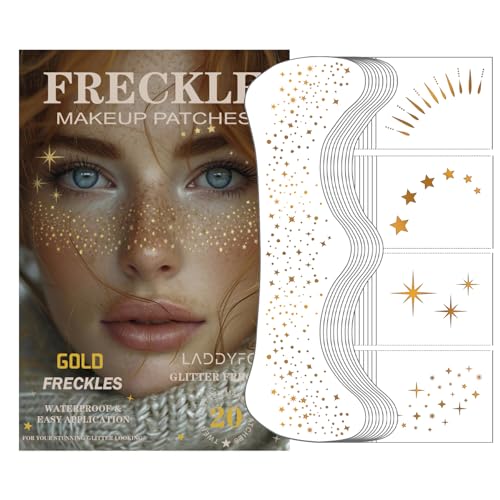 20 Pcs Gold Face Makeup Patches, Glitter Freckles Face Tattoo Gold Makeup, Glitter Freckles, Sparkle Makeup Patches, Water...