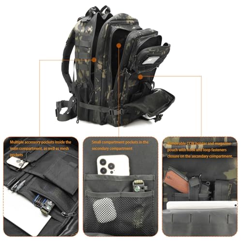 ONE WVW PIN Tactical Backpack for Men, Military Backpacks with Gun Holster, Bug Out Bag 3 Day Assault Pack Large Molle Gun...