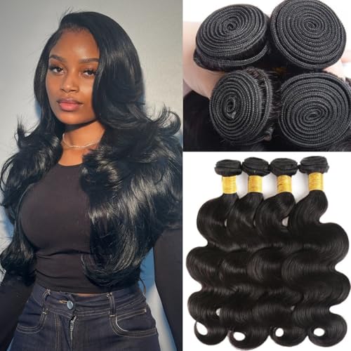 12A Body Wave Bundles 18 20 22 24 Inch 4 Bundles Human Hair Unprocessed Brazilian Virgin Hair 4 Bundles Human Hair Weave Bundles Deals Real Human Hair Natural Black Color For Women