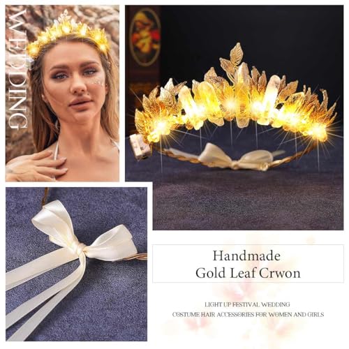 Catery Gold Leaf Crown Light up Headband Greek Goddess Headpiece Accessories for Women