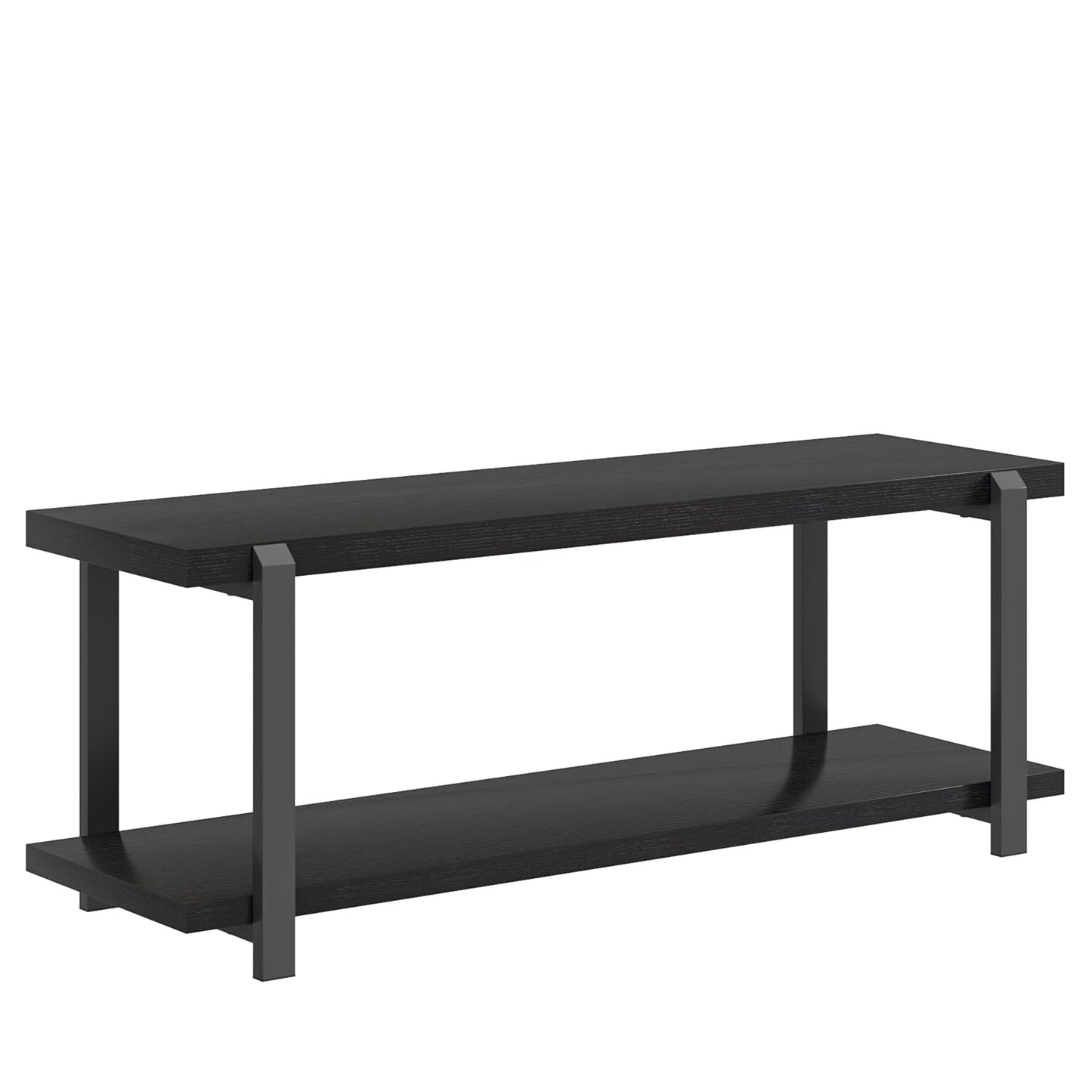 EXCEFUR Entryway Bench, Modern Wood and Metal Storage Bench for Hallway, Industrial Indoor Shoe Rack Bench Seat for Living Room Bedroom, Black Oak 47 Inch Long