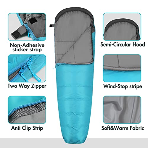 VILLEY Mummy Sleeping Bag, Lightweight Backpacking Sleeping Bag for Adults & Kids, Camping Hiking Equipment for 3-4 Seasons