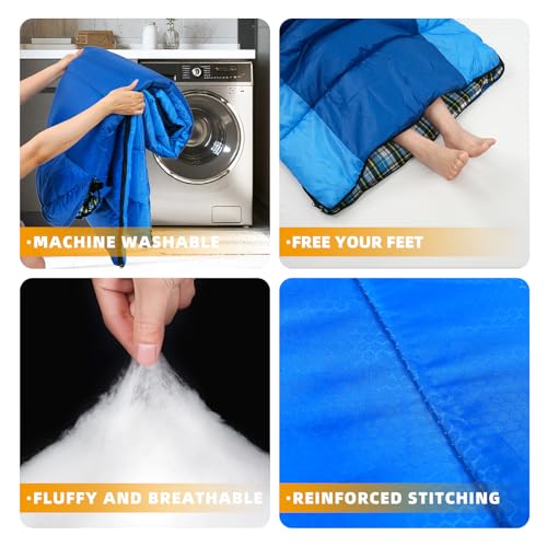 Cotton Flannel Lined Sleeping Bag for Adults Teens Kids, Cold Weather &Warm, 3 Seasons, Lightweight Compact Camping Essent...