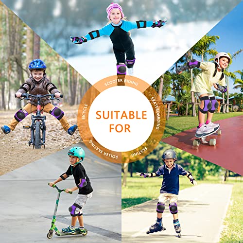RUNDONG Youth/Kids Knee Pads Elbow Pads Wrist Guards Protective Set for 3-15 Years Child Roller Skates, Scooter, Inline Sk...