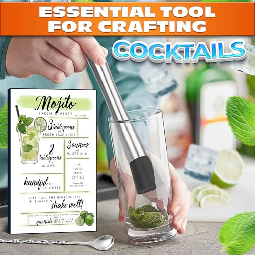 Stainless Steel Stir Spoon Muddler for Cocktails Set - Muddler Old Fashioned Cocktail Kit Ice Crusher Bar Spoon Cocktail M...