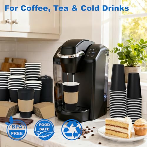 16 oz Coffee Cups + 16 Extra Cups Bulk Disposable To-Go Paper Cups with Lids and Sleeves for Hot Beverage, Chocolate, Coco...