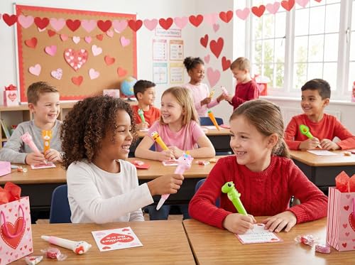 Spoilu Valentine's Day Gifts for Kids Classroom, 24Pcs Cute Pens & 48 Refills, Fun Kawaii Cool Pens for Kids, Squishy Toy...