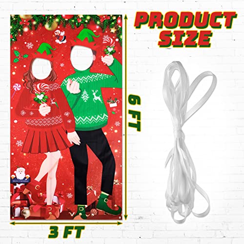 Christmas Photo Door Banner Christmas Ugly Sweater Photo Booth Party Decor Backdrop Props with Rope Ugly Sweater Candy Fun...