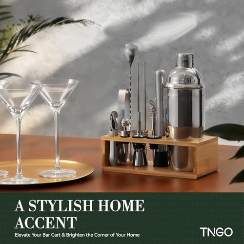TNGO Cocktail Shaker Set - Mixology Bartender Kit with Sleek Stand - Premium Bar Tool Set All Bar Accessories Includes Mar...