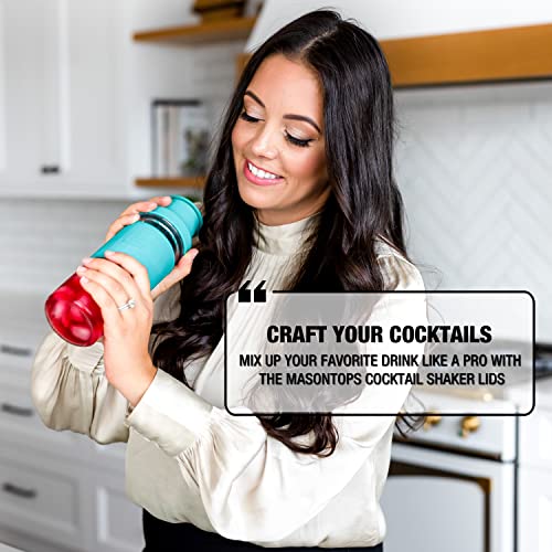 Masontops Cocktail Shaker Lids – Compatible with any Regular Mouth Mason Jar – 2-Pack with 1oz Jigger Caps - Teal