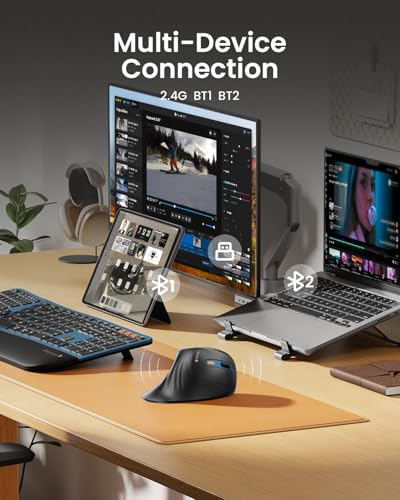 ProtoArc Ergonomic Mouse, EM11 NL Wireless Vertical Mouse, Ergo Mouse with Multi-Device, USB-C Rechargeable Mice for Windo...