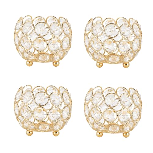 VINCIGANT Gold Crystal Votive Candle Holders for Table Tenterpiece,Small Bowl/Ball Tealight Candle Lantern for Thanksgivin...
