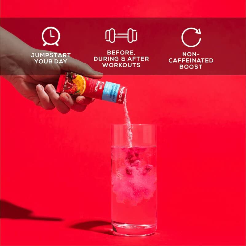 Hydrant - Hydrate Electrolyte Powder, Fruit Punch Flavor, 30 Rapid Hydration Individual Stick Packs - Low Sugar Drink Mix ...