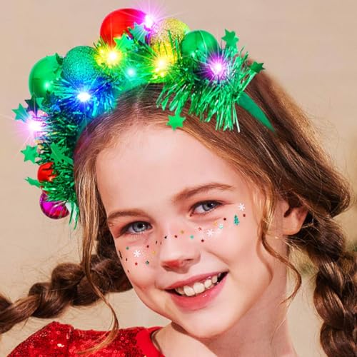 CAKURE LED Christmas Headband Green Light Up Christmas Ball Headbands Xmas Hair Hoop Holiday Party Costume Headwear Hair A...