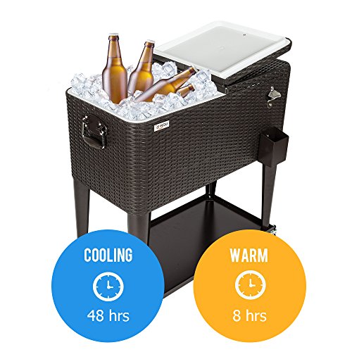 VINGLI 80 Quart Rolling Ice Chest, Portable Patio Party Bar Drink Cooler Cart, with Shelf, Beverage Pool with Bottle Opene...