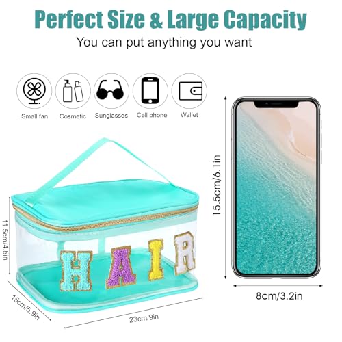 Chenille Letter Clear Makeup Bags Hair Pouch Preppy Patch Makeup Bag Zipper with Handle Transparent PVC Waterproof Glitter...