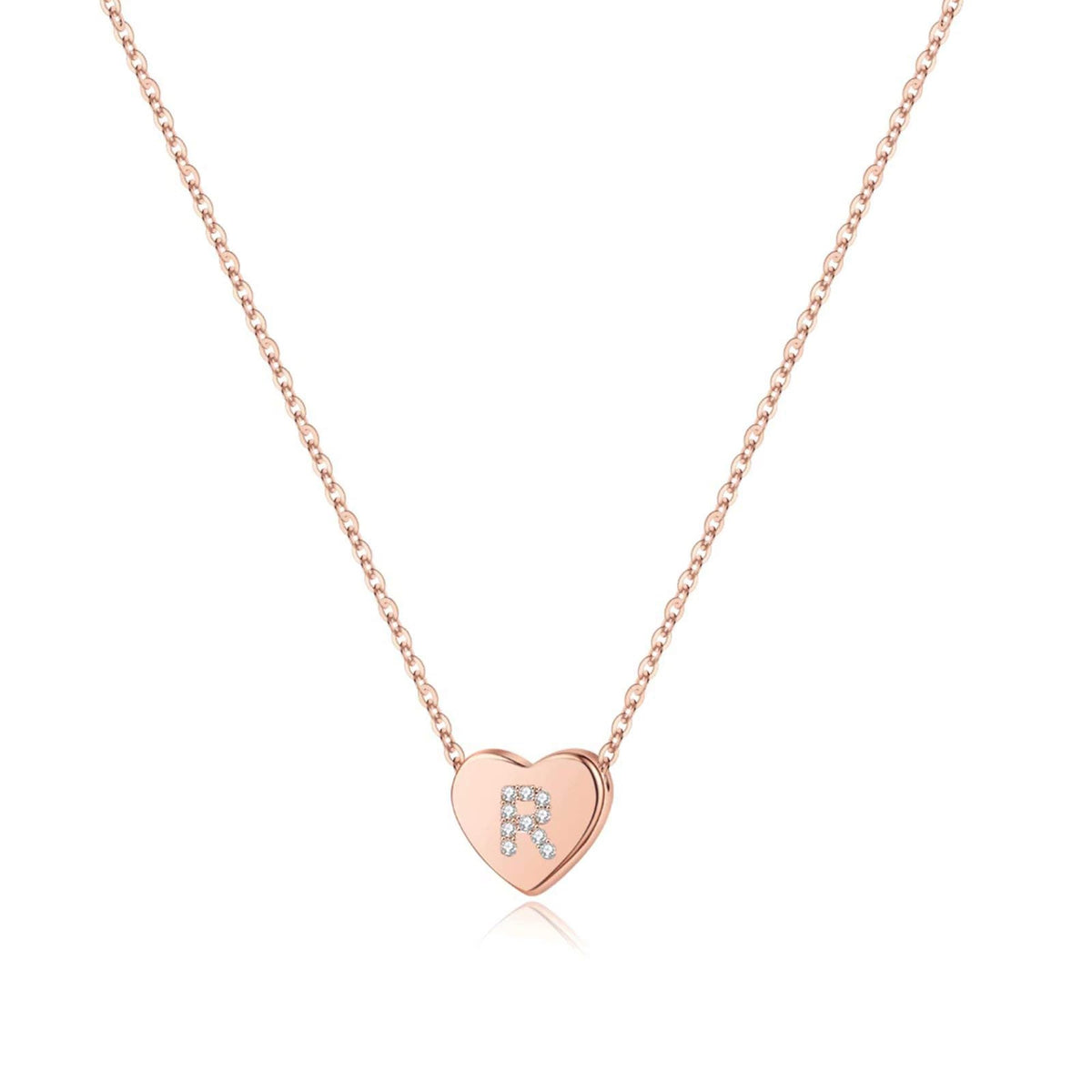 M MOOHAM Necklace for Women Gifts, Rose Gold Letter R Heart Initial Necklace