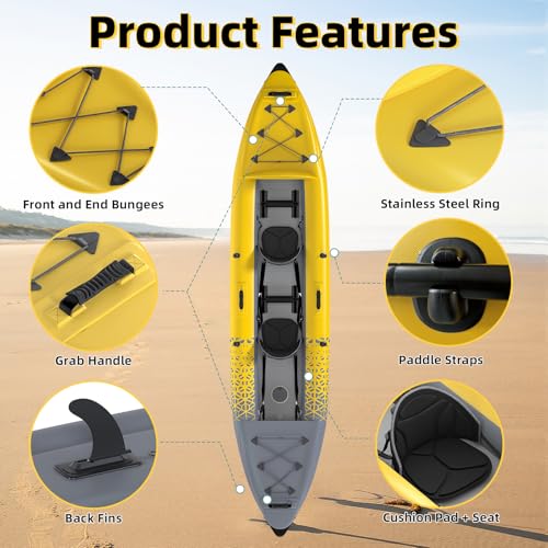 Danrelax 2-Person Inflatable Kayak for Adults, Heavy-Duty PVC, Drop-Stitch Floor, Lightweight, Portable, and Durable Tande...