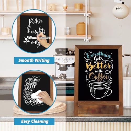 4 THOUGHT Small Tabletop Chalkboard Signs 9.5" x 14" Magnetic Mini Chalk Board with Stand Wooden Frame Easel Countertop Me...