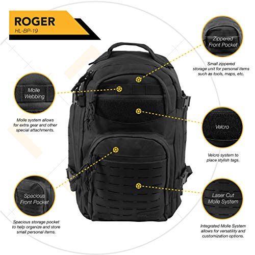 Highland Tactical Roger Tactical Backpack with Laser Cut MOLLE Webbing (Black)
