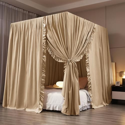Mengersi Canopy Bed Curtains Queen Size,Royal Breathable Private Space-Elegant Bed Curtains Bedroom Decor for Adults,Champ...
