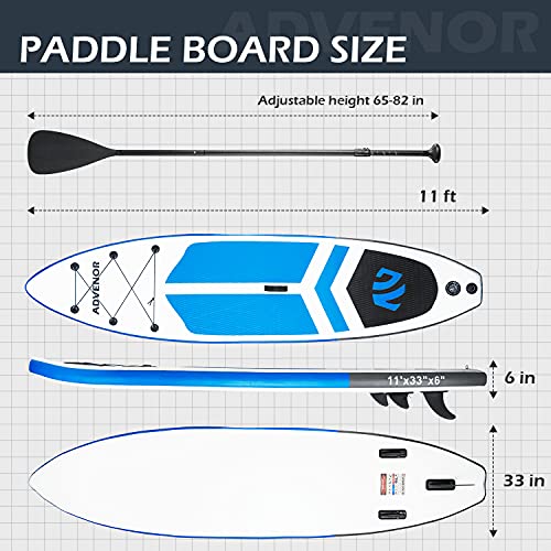 ADVENOR Paddle Board 11'x33 x6 Extra Wide Inflatable Stand Up Paddle Board with Hand Pump,Leash, Adjustable Paddle For Bas...