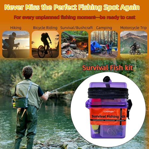 LoDinpo Mini Survival Fishing Kit Small Emergency Fishing Gear Box Pocket Fishing Tackle Travel Fishing Shoebox Surf Survi...