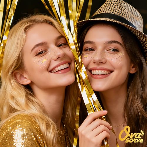 Ovasorve 2026 New Year Freckles Face Tattoo - Glittering 2026 Stars in Gold & Silver | Waterproof Face Gems for Women NYE ...
