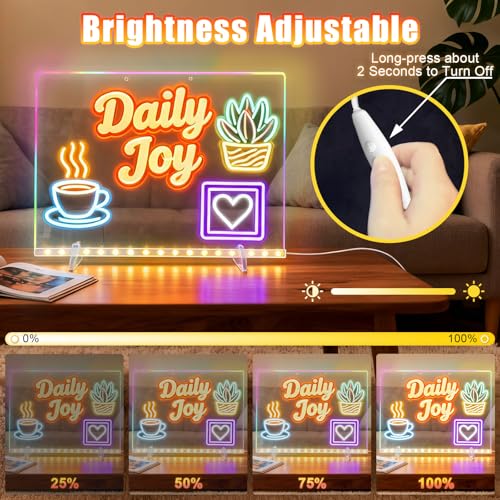 LED Note Board with Colors, 13.7"X10" 6 Modes & 8 Colors Acrylic Dry Erase Boards with Light, Include Adapter, Hanging Cha...