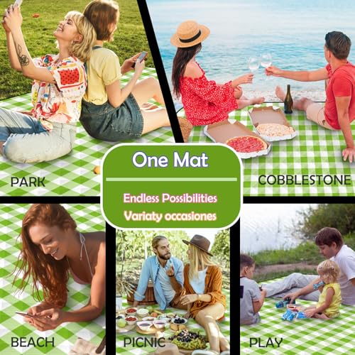 CUNCUI Picnic Camping Blankets, 3 Layers Thick Soft Gingham Blanket, Large 59X79IN Foldable Waterproof Rug, Portable Outdo...