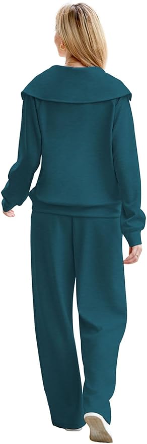 XIEERDUO Lounge Sets For Women 2025 Half Zip Sweatshirt And Wide Leg Sweatpant 2 Piece Outfits Sweatsuit Tracksuit