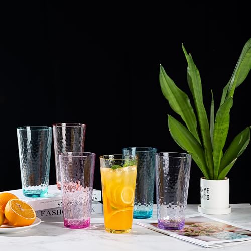 KX-WARE 26-ounce Acrylic Highball Glasses Plastic Tumbler Larger Drinking Glasses, set of 6 Multicolor