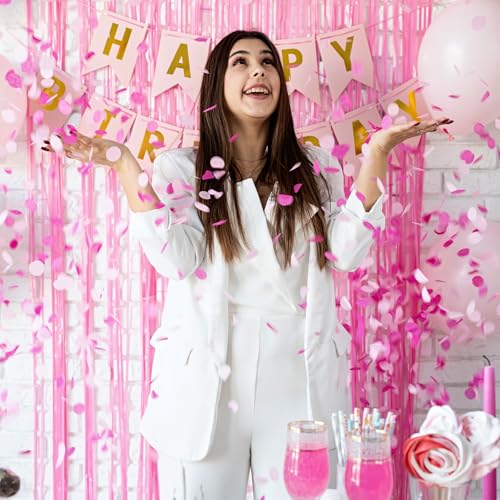 Pastel Pink Birthday Party Backdrop Decorations Foil Fringe Curtain 3.3x8.2ft 2 Pack, Pink Streamers Background Party Deco...