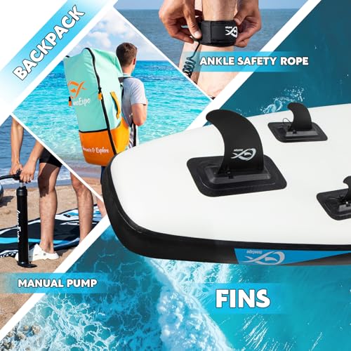 InnoExpo Inflatable Stand Up Paddle Boards with Premium Accessories, Wide Stable SUP Paddle Board Design, Non-Slip Comfort...