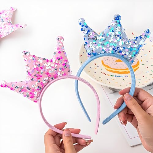 Acshio 12 Pack Princess Crown Headband, Glitter Sequin Crown Headband, Shiny Tiaras and Crowns Hair Accessories for Birthd...