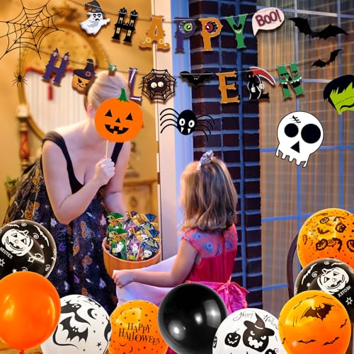 UJoyant 101 Pcs Halloween Party Decorations, Halloween Party Supplies - Ghost and Bat Pumpkin Banner, Multi Balloons, Pho...