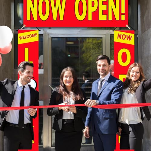 AIBIIN 3PCS Now Open Banner Grand Opening Decorations Business Look Open Porch Sign New Store Restaurant Grocery Cafes Sho...