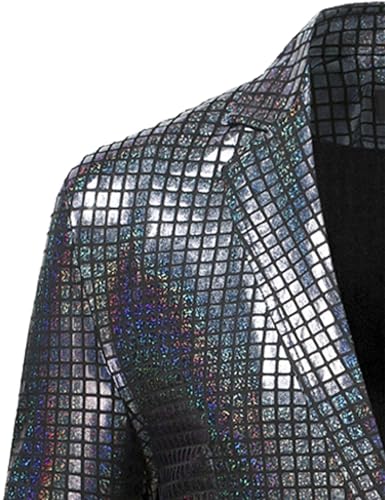 ZEROYAA Men's Metallic Shiny Suits Disco Sequin Blazer and Pants 2 Piece Sets for Party Prom