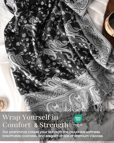 FURTALK Reversible Paisley Pashmina Shawl Wraps for Women Soft Exotic Indian Rave Scarf for Evening Dress Festival Scarves