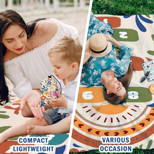 Xmsaitar Boho Floral Game Pocket Picnic Blankets, Funny Mini Beach Camping Blanket Waterproof Sandproof for Kids,Botanical...