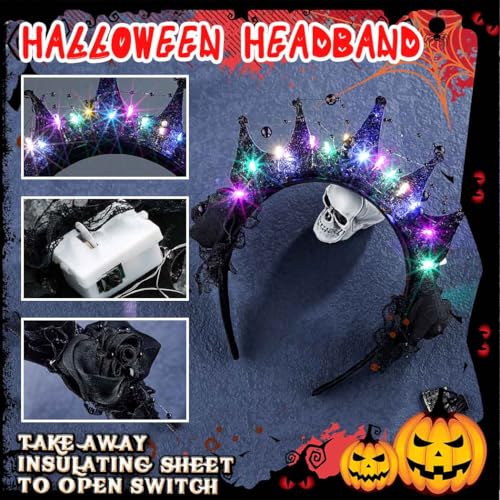 Aceorna Light Up Flower Headband Led Black Crown Hairbands Lace Beads Headpiece Glitter Costume Hair Accessories for Women