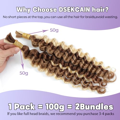 P27/30/613 Human Braiding Hair for Boho Braids Highlight Brown Blonde Deep Wave Bulk Human Hair for Braiding Crochet Curly Braiding Human Hair Knotless Bohemian Braids100g (2 of 50g) 18 Inch